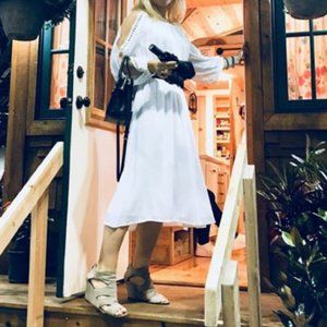 LOFT White Long sleeve with slits Midi Dress S